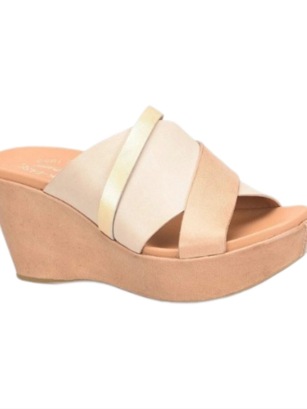 Kork-Ease Women's Blush, White & Gold Leather Strappy Wedge Sandals Size 11
